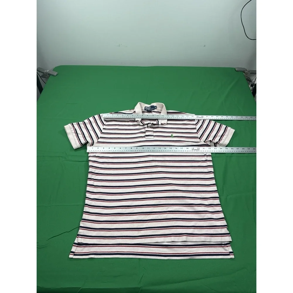 Polo Ralph‎ Lauren Mens Medium Striped Polo Shirt White Red Blue Cotton Classic